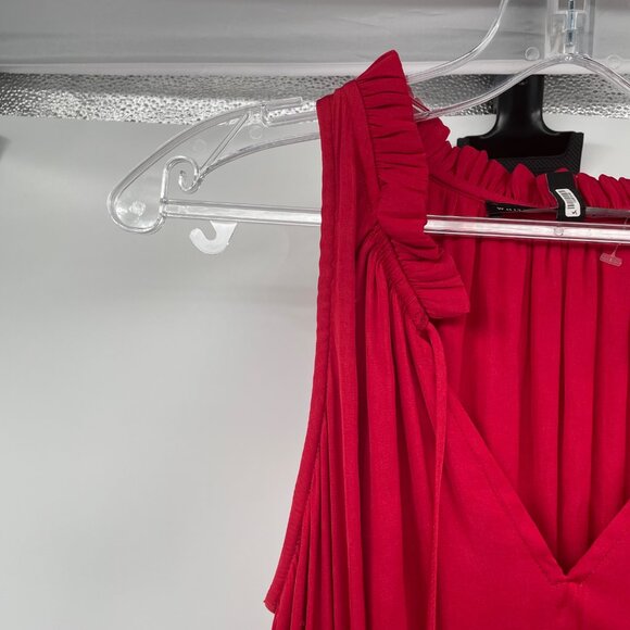 WHBM Womens Sleeveless Maxi Dress Ruffle Neck Red Size XXS - Picture 5 of 9